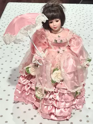 Vintage 1990s Homeart Porcelain Doll Victorian Style Pink Dress With Parasol • $56