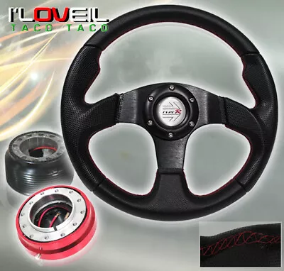 For 96-00 Honda Civic Black Steering Wheel Red Short Quick Release+ Adapter Hub • $53.99