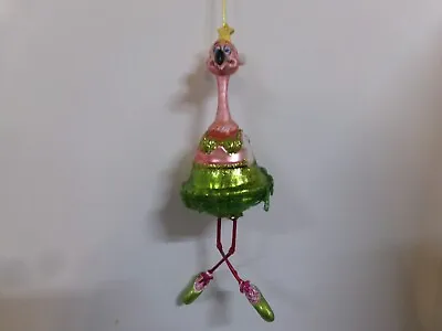 Quirky Bird Christmas Tree Ornament - Pink With Lime Green - Glitter - LaceSkirt • £9.63
