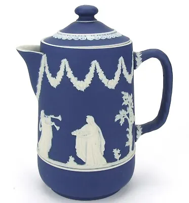 Adams Jasperware Chocolate Coffee Tea Pot Deep Blue 8  High Tunstall England • £139.81