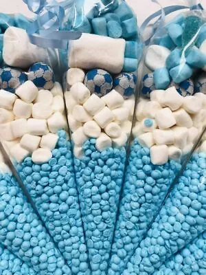 ⚽️ Blue & White Football Footy Kids Sweet Candy Cones Party Bags Pre Filled 19cm • £6.99