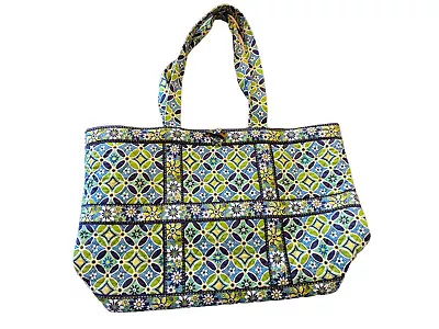 Vtg VERA BRADLEY Daisy Daisy Tote Shoulder Bag 19x12x5 Green Blue Made In USA • $27.99