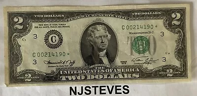 1976 $2 JEFFERSON Two Dollar Bill STAR Note GREEN SEAL C00214190* PHILADELPHIA C • $2.99