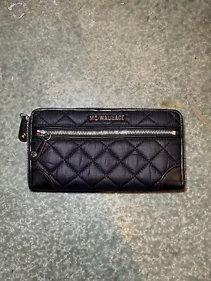 MZ Wallace Zip Around Crosby Wallet Black Quilted Red Leather Lined • $80