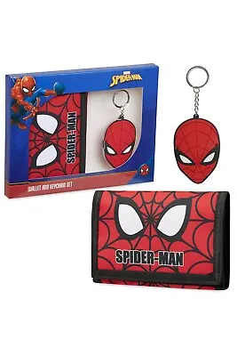 Marvel Boys Spiderman Wallet And Keyring Set Accessory Coin Pouch Card Slots • £11.99