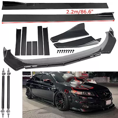 Carbon Fiber Front Bumper Lip Side Skirt+Strut Rods For Acura TL TLX ILX • $159.99