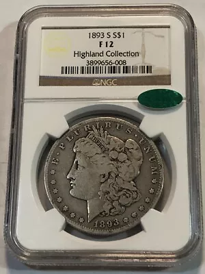 1893-S Key Date Morgan Silver Dollar. Beautiful NGC F12 CAC Stickered. #r3d008 • $6000