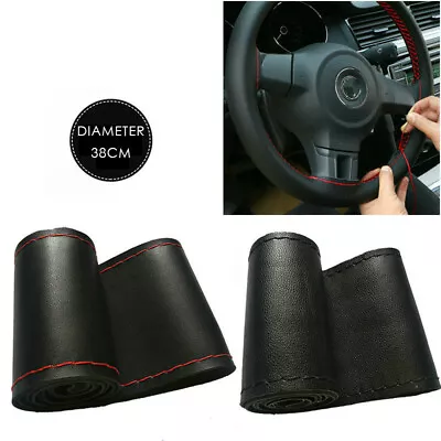 DIY Black Leather Car Truck Auto Steering Wheel Cover With Needles And Thread UK • £7.49