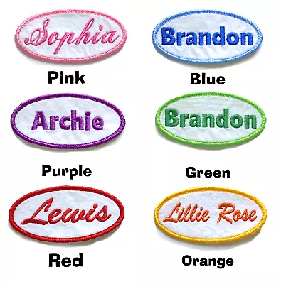 Personalised Embroidered Name Patch Badge Oval Iron On Patch 10cm By 5cm Custom • £3.50