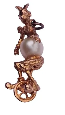 RARE  9ct Gold Pearl Clown On A Unicycle Charm/Pendant Collectible • £220