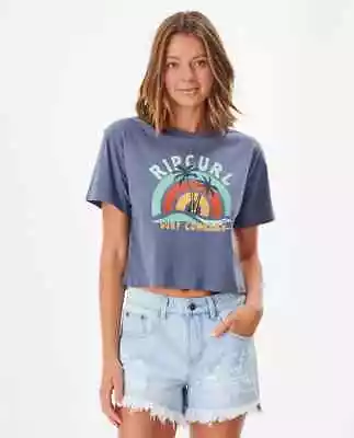 Rip Curl Juniors Sayulita Sunrise Cott Vintage Crop Tee Color Dark Blue Size L • $30.66