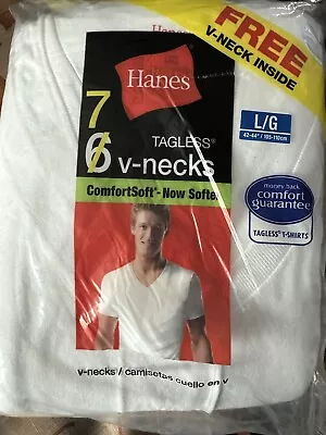 Brand New Hanes ComfortSoft White V-NECK 7PACK Size L • $29.95