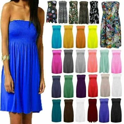£9.49 • Buy Womens Ladies Strapless Sheering Boob Tube Gather Bandeau Top Summer Mini Dress