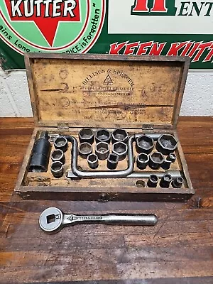 K110- Early Antique BILLINGS And SPENCER Ratchet Socket Wrench Set In Wood Box • $26