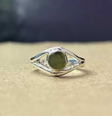 Raw Moldavite Ring Round Moldavite Ring 925 Sterling Silver Ring Gemstone Ring • $24.99