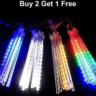 LED Meteor Shower Rain Lights Icicle Snowfall Lights Christmas Outdoor Tree Xmas • £10.19