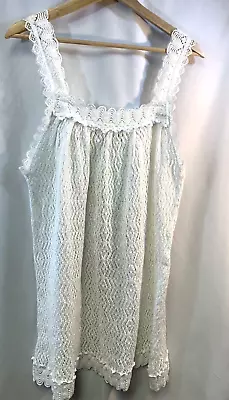 Vintage White Hand Knit/Crochet Over Dress Nightgown Cover Up Lacey Elegant • $29.97