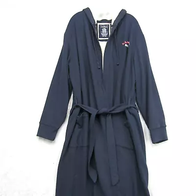 Ll Bean Rugby Robe Men's Long Blue Cozy Sherpa Fleece Lined Hooded Large Tall • $65.99