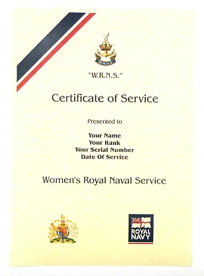 £9.99 • Buy Wrns Womens Royal Naval Service Personalised Certificate Of Veterans Service