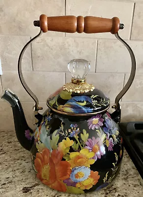 Mackenzie-Childs 2 Quart Tea Kettle Flower Market Black BRAND NEW Original Box • $118