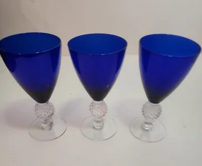 Morgantown Cobalt Blue Golf Ball Stem Claret Glasses Set Of 3 • $40
