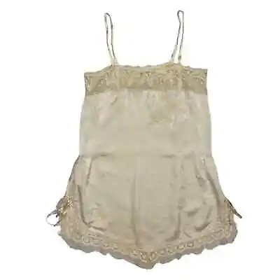 Vintage Cream Lace Trim Silk One Piece • $85