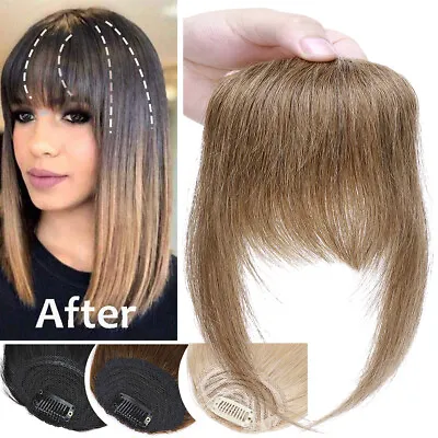 Real 100% Human Hair Bangs Extensions Clip In Thick Fringed Hairpiece Neat Front • $10.46