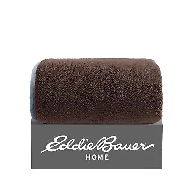 Eddie Bauer Solid Sherpa Blue & Brown Throw Blanket-50X60 • $7.99