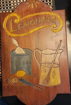 Vintage Wood Plaque / Sign LEMONADE Handmade Lemons Sugar Pitcher 18  X 11  • $12