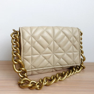 $39.10 • Buy Zara Bag Leather Shoulder Clutch Gold Chain Quilted Purse Nude Neutral Handbag