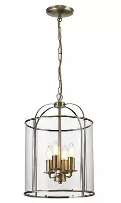 Traditional 4 Light Antique Brass Hanging Hall Ceiling Lantern With Glass Panels • £89.99