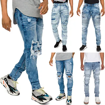 Victorious Men's Faded Distressed Ripped Biker Denim Jeans DL1370-1380-1367-1359 • $34.95