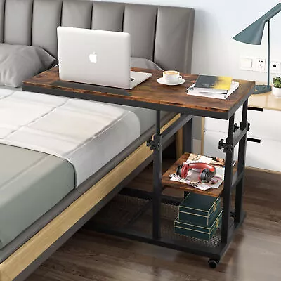 Height Adjustable Bedside Mobile Laptop Table Sofa Side Table With Storage Shelf • $93.71