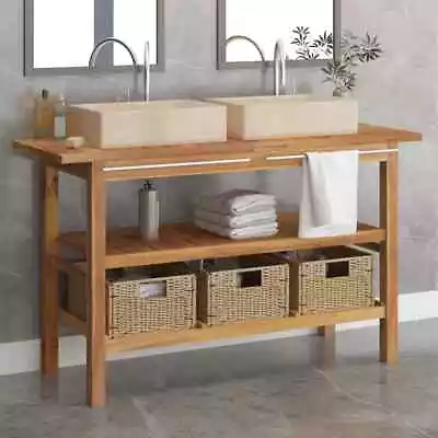 VidaXL Bathroom Vanity Cabinet With Cream Marble Sinks Solid Wood Teak SP • $1075.69