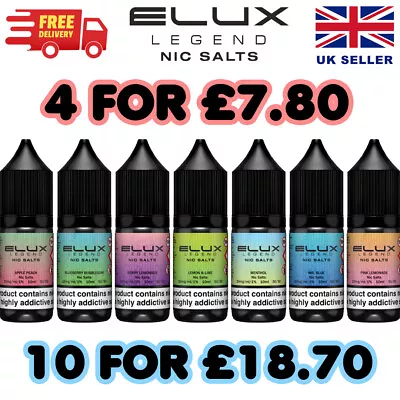 Elux Nic Salt 10ml E Liquid Vape Juice- Elux Salts 50VG/50PG • £3.99