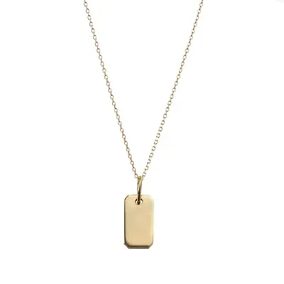 $129.95 • Buy 14K Yellow Gold Engravable Large Dog Tag Charm Pendant - Dog Tag Necklace