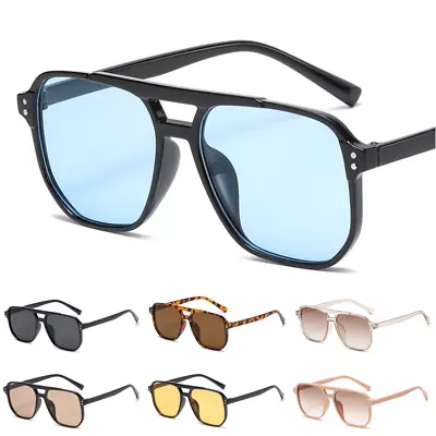 Fashion Vintage Retro Large Square Frame Aviator Glasses Men Women Sunglasses • $13.19