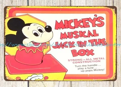 Mickey Mouse CHARACTER TOYS MUSICAL JACK-IN-THE-BOX Tin Sign Home Accents Sale • $18.90