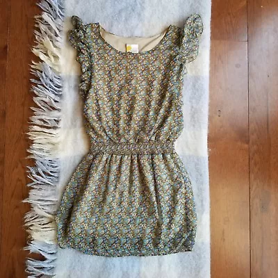 Mimi Chica Womens Floral Dress Size S Ruffle Sleeve Smocked Waist Olive  • $17