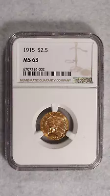 1915 NGC MS63 $2.5 GOLD INDIAN  2 1/2 Dollar Coin PRICED TO SELL! • $1059.99