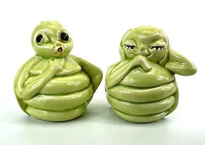 Vintage Anthropomorphic Green Beetle Bug Insect Salt & Pepper Shakers Kitschy • $24.23
