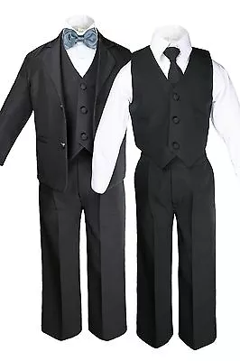 $42.98 • Buy 9 Color Pick Bow Tie + Baby Toddler Boy 6pc Black Formal Wedding Suit Tuxedo 
