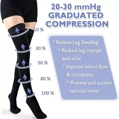 Compression Stockings 20-30 MmHg Thigh High Support Socks Varicose Veins Edema • $23.98