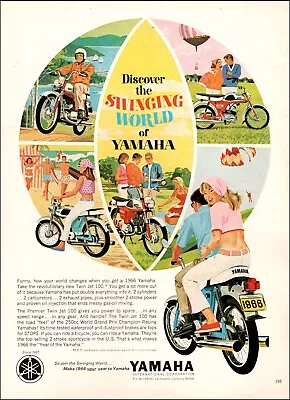 1966 Vintage Motorcycle AD For YAMAHA Twin Jet 100 The Swinging World !071523 • $7.88