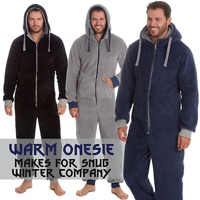 Adult Mens 1Onezie Pyjamas Warm 1Onesie Fleece Sleepsuit Plain S M L XL Hooded • £24.99