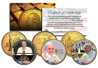 POPE FRANCIS *2015 U.S. Visit* 24K Gold Plated Quarters 3-Coin Set Philadelphia • $12.95