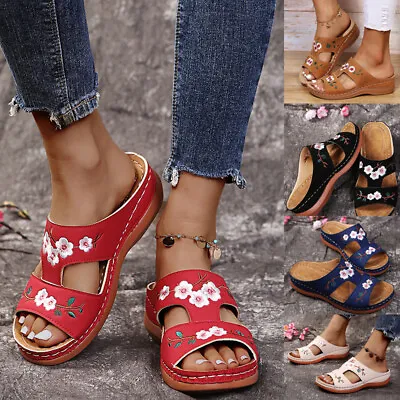 Womens Orthopedic Wedge Sandals Ladies Casual Walking Summer Flat Shoes Sandals • £10.25