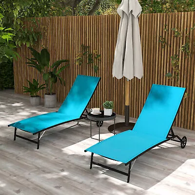 Set Of 2 Chaise Lounge Chair Patio Lounger With Two Wheels • $169.99
