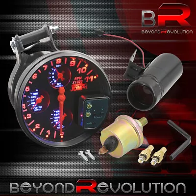 $54.99 • Buy For Mustang JDM 5  Tachometer Shift Light 4 In 1 Oil Press/Temp Water Meter BK