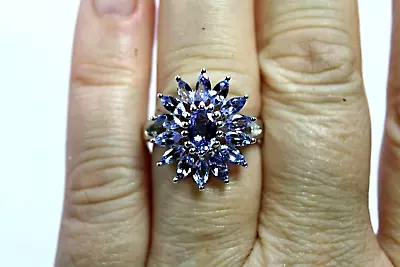 Ring Blue Tanzanite Genuine Mined Gems Solid Sterling Silver Size P 1/2  US 8 • £79.99